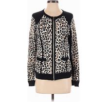 Zenergy By Chico's Cardigan Sweater: Black Leopard Print Sweaters & Sweatshirts - Women's Size Small