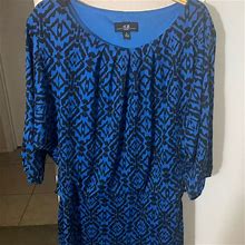 Agb Dresses | 3X$10 Euc Agb Sweater Dress Blue With Black Design And Ruching, Size 6 | Color: Black/Blue | Size: 6