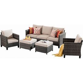 Ovios New Vultros 5-Piece Rattan Patio Conversation Set With Cushions | GRS602