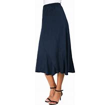 EXCHIC Women's Elegant Ankle Length Ruffle Hem Elastic Waist Suede Midi Skirt