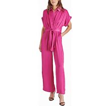 Steve Madden Women's Tori Cuffed-Sleeve Tie-Front Jumpsuit - Bright Ros - Size M