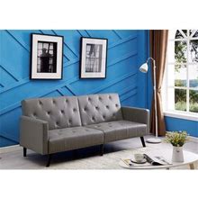 Jolene Convertible Tufted Split Back Leather Futon Sleeper Sofa Bed Coach, For Living Rooms, Lounge Sofa Bed - Grey