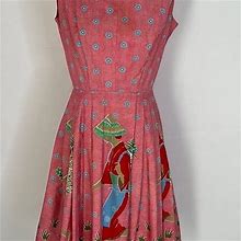 American Vintage Vintage 1950S Jeanne Asian Lady Print Dress - Women | Color: Gray/Pink | Size: M