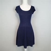 LILLY PULITZER Navy Blue Vertical Line 100% Wool Knit Dress Size Small S Z8