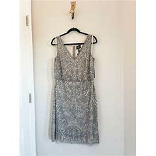 Adrianna Papell Dresses | Nwt Adrianna Papell Beaded Blouson Sheath Dress | Color: Gray | Size: 16