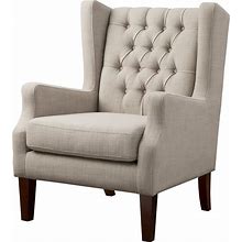 Madison Park Maxwell Accent Chairs - Hardwood, Faux Linen Living Room Chairs - Khaki, Classic Elegant Style Living Room Sofa Furniture - 1 Piece