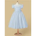 Azazie Plus Size Ball-Gown Scoop Tea-Length Matte Satin Flower Girl Dresses, Mist , Size A12-Azazie Anirra Flower Girl Dress
