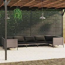 Anself 7 Piece Patio Set With Cushions Poly Rattan Dark Gray Sectional Sofa Set Steel Frame For Garden, Lawn, Courtyard, Balcony