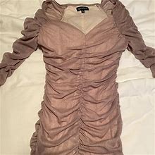 Sequin Hearts Dresses | Glitter Bodycon Rouched Mini Dress | Color: Cream/Tan | Size: M