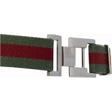Gucci Vintage Y2k Silver Ruthenium Gg Square Buckle Red Green Web Belt