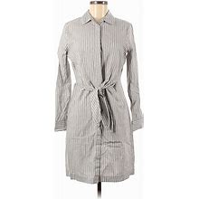 Calvin Klein Casual Dress - Shirtdress Collared Long Sleeves: Gray Print Dresses - Women's Size 2