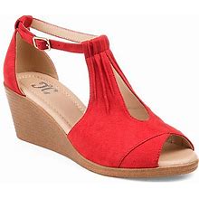 Journee Collection Kedzie Wedge Sandal | Women's | Red | Size 5.5 | Sandals | Ankle Strap | Wedge