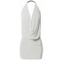 A2y Women's Deep Sexy V-Neck Halter Backless Party Club Mini Dress White M