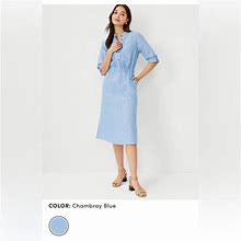 Ann Taylor Dresses | Ann Taylor Petite Linen Cotton Pocket Shirtdress. Nwt | Color: Blue | Size: 12P