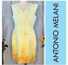 Antonio Melani Yellow And Yellowish Brown Sheath Dress. Sleeveless.