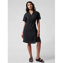 Athleta 2 (XS) Playa Linen Wrap Dress Black Summer Dress W/ Pockets, Travel NWT