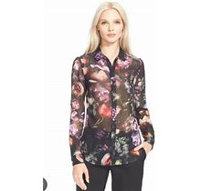 Ted Baker Shadow Floral Flower Print Collar Dress Shirt Blouse Top