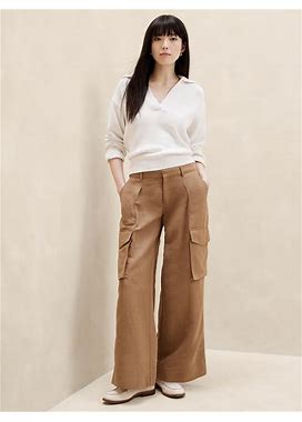 Women's Linen-Blend Cargo Trouser Brown Regular Size 0