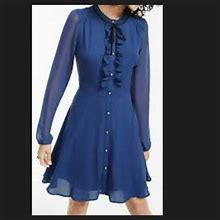 Express Dresses | Express Tie Neck Ruffled Shirt Dress Nwt | Color: Blue | Size: 2