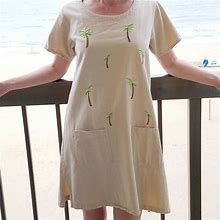 Vintage Dresses | Vintage Beach Resort Palm Tree Sequin Pocket Dress | Color: Green/Tan | Size: M