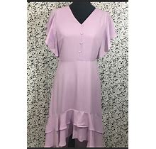 The Limited Womens Purple Zip Short Sleeve V Neck High Low Ruffle Dress Size XS