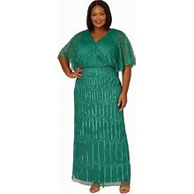 Adrianna Papell Plus Size Hand-Beaded Flutter-Sleeve Gown - Jungle Green