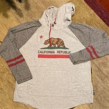 Brooklyn Cloth Shirts | Brooklyn Cloth California Republic Bear Hooded Long Sleeve Shirt With Pockets | Color: Gray/Red | Size: Xl