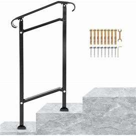 VEVOR Outdoor Stair Railing Banister Fit 1 Or 2 Steps Wrought Iron Handrail Adjustable Front Porch Hand Railings Black Transitional Hand Rail
