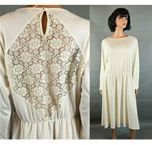 80S Secretary Dress XL Vintage Cream Off White Sheer Lace Back Long Sleeve. Blair. Ivory. Dresses.