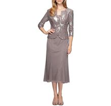 Alex Evenings Sequin Midi Dress With Jacket In Pewter Frost At Nordstrom, Size 14P