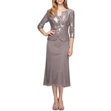 Alex Evenings Sequin Midi Dress With Jacket In Pewter Frost At Nordstrom, Size 8