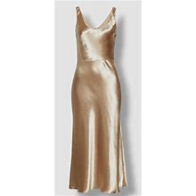 $325 Vince Women's Gold Sleeveless Scoop Neck Satin Midi Tank Dress