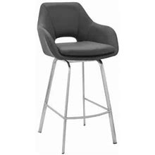 Armen Living Aura Gray Faux Leather And Brushed Stainless Steel Swivel 26" Counter Stool