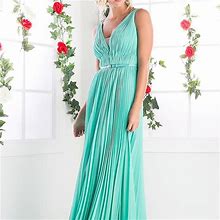 Cinderella Dresses | Illusion V-Neck A-Line Pleated Prom Dress Cd1499 | Color: Green | Size: Various