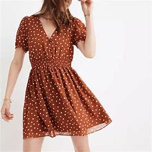 Madewell Dresses | Madewell Smocked-Waist Mini Dress In Inkspot Dots Size M | Color: Brown | Size: M