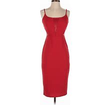 Premier Amour Cocktail Dress - Midi Scoop Neck Sleeveless: Red Print Dresses - Women's Size 4