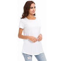 Womens Cotton T-Shirts Short Sleeve Loose Comfy Basic Plain Tunic Tee, White, Large