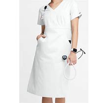Butter-Soft Originals Women's 4- Pocket V-Neck Empire Waist Dress - Size XS - White