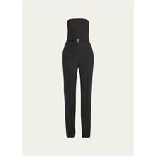Ralph Lauren Collection Markus Pinstripe Belted Strapless Jumpsuit, Black, Women's, 10, Jumpsuits & Rompers Jumpsuits