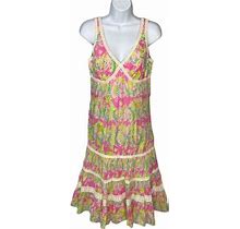 Lilly Pulitzer Sz 8 Pink Green Swing Tank Dress Lions Ruffles Crochet