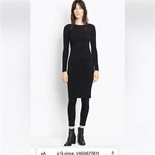 VINCE. BLACK FITTED BODYCON LONG SLEEVE RIBBON ACCENT MIDI DRESS GREAT (S)