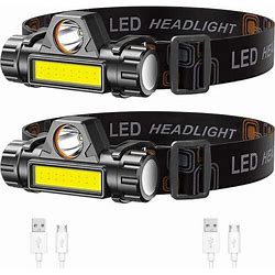 2 Pack USB Rechargeable Waterproof LED Headlamp Headlight Head Light Flashlight