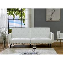 Naomi Home Jolene Tufted Split Back Futon, Mid Century Convertible Sofa Bed For Small Rooms, Faux Leather Couch, Perfect For Your Modern Living Room