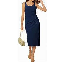 GRACE KARIN Women's Midi Summer Dresses Square Neck Sleeveless Ruched Bodycon Cocktail Party Dress