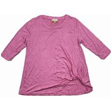 Simply Southern Pink 3/4 Sleeve Knot Hem Blouse Shirt Womens Size
