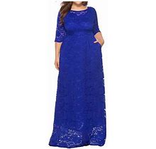Tihlmk Long Dresses For Women Sales Clearance Women's Fashion Hollow Out Lace Pocket Long Dress Evening Dress Party Dress Gift For Women