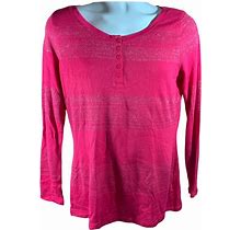 Liz Claiborne Sweater Women's Size Medium Rayon Pink Rose Silver Glitter Sparkle