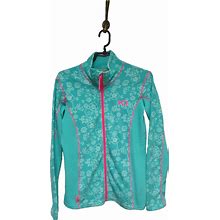 Kari Traa Floral Plaid Green Fleece Jacket Full Zip Outdoor Women Size: S