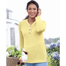 Blair Women's Shaker Y-Neck Henley Sweater - Yellow - L - Misses