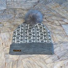 Bebe Accessories | Bebe Hat Gray/White With Logo Beanie Pom Ski One Size | Color: Gray/Silver | Size: Os